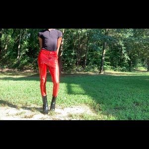 High Waist Red Latex Pants